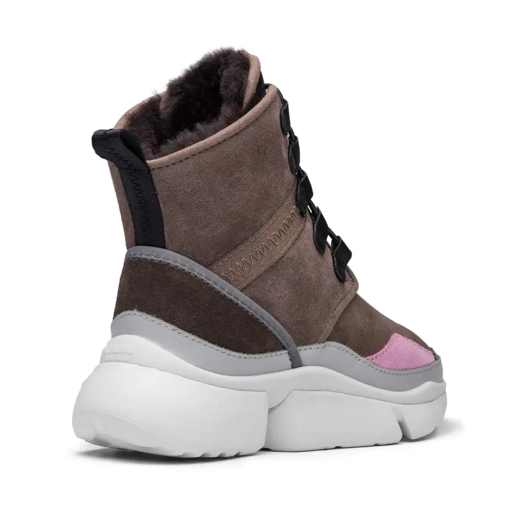 AUMU Retro Metal Buckle Suede Upper Elevator Hidden Heel Lace Up Winter Snow Boots