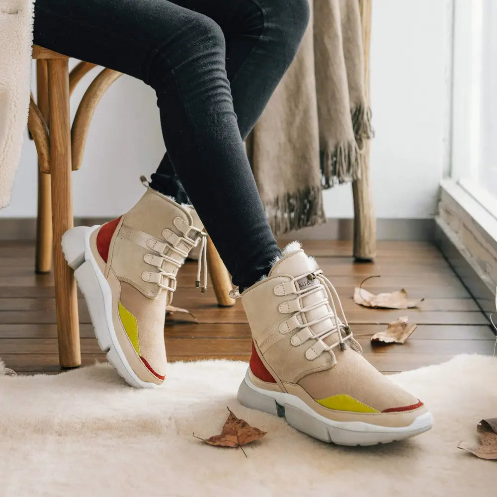 AUMU Retro Metal Buckle Suede Upper Elevator Hidden Heel Lace Up Winter Snow Boots