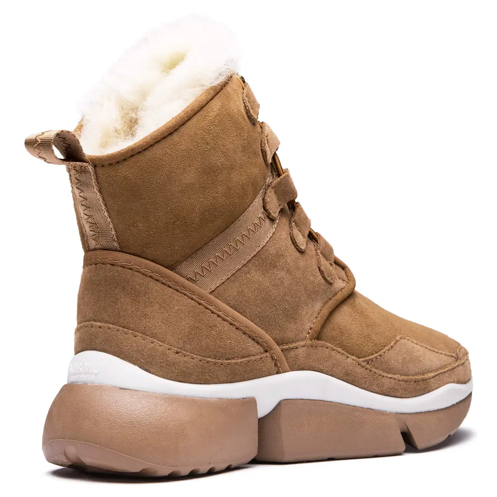 AUMU Retro Metal Buckle Suede Upper Elevator Hidden Heel Lace Up Winter Snow Boots