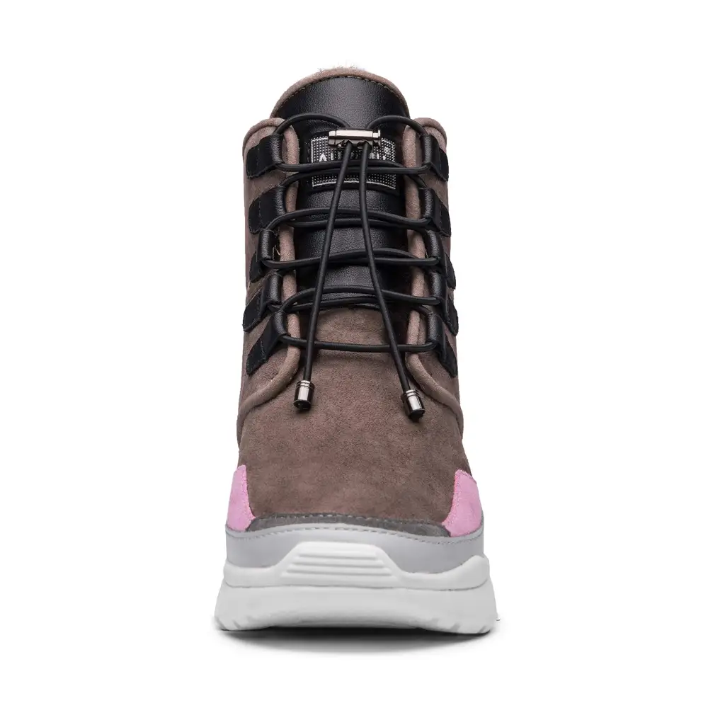 AUMU Retro Metal Buckle Suede Upper Elevator Hidden Heel Lace Up Winter Snow Boots