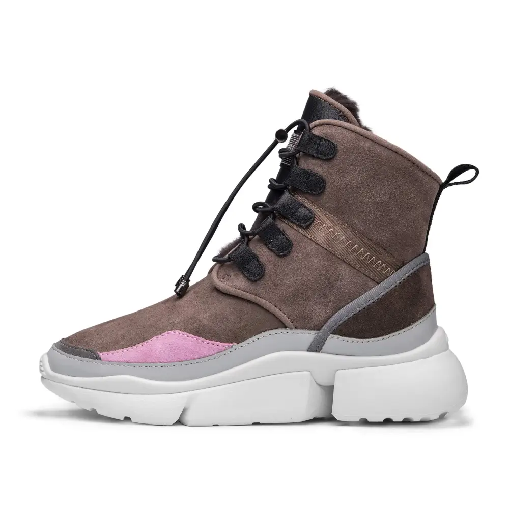 AUMU Retro Metal Buckle Suede Upper Elevator Hidden Heel Lace Up Winter Snow Boots