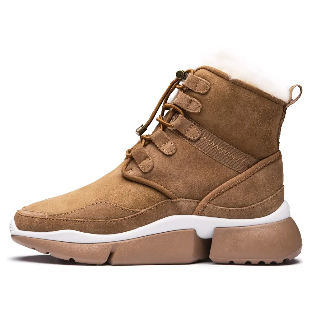 AUMU Retro Metal Buckle Suede Upper Elevator Hidden Heel Lace Up Winter Snow Boots