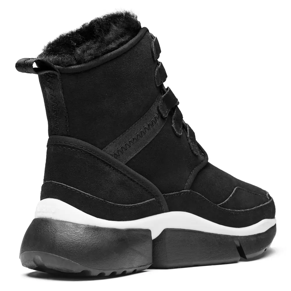 AUMU Retro Metal Buckle Suede Upper Elevator Hidden Heel Lace Up Winter Snow Boots