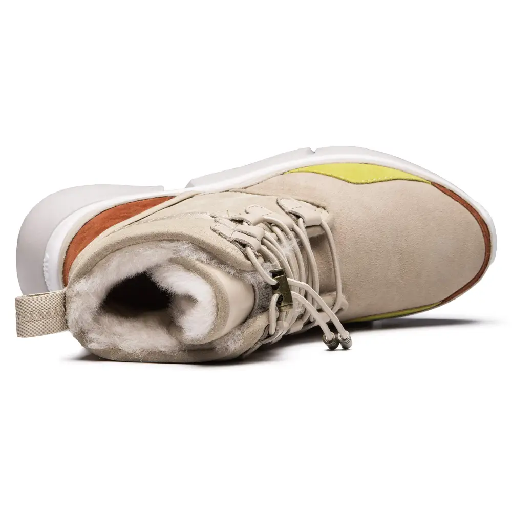 AUMU Retro Metal Buckle Suede Upper Elevator Hidden Heel Lace Up Winter Snow Boots