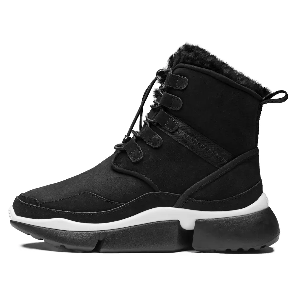 AUMU Retro Metal Buckle Suede Upper Elevator Hidden Heel Lace Up Winter Snow Boots