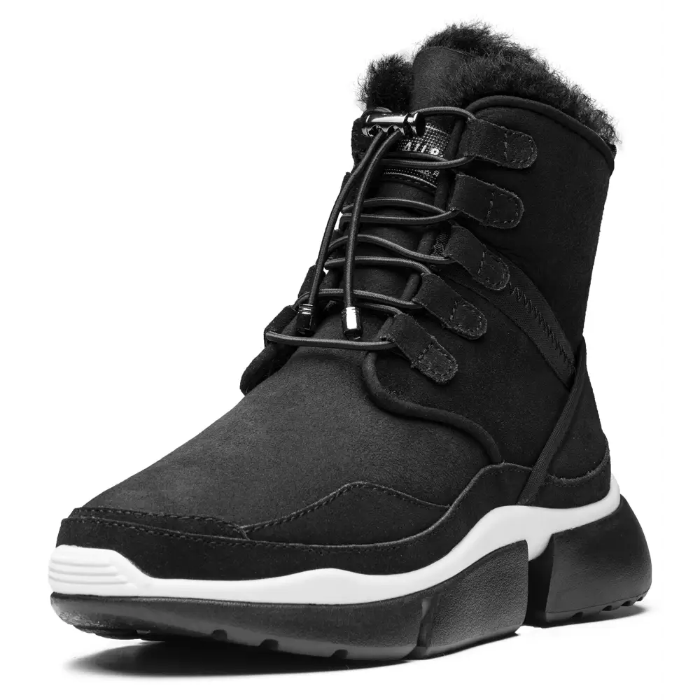 AUMU Retro Metal Buckle Suede Upper Elevator Hidden Heel Lace Up Winter Snow Boots - 6 / Black