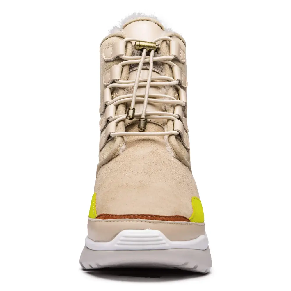 AUMU Retro Metal Buckle Suede Upper Elevator Hidden Heel Lace Up Winter Snow Boots