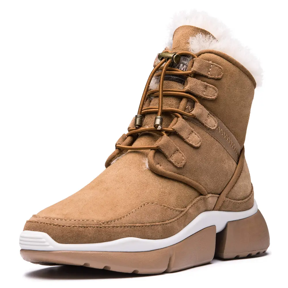 AUMU Retro Metal Buckle Suede Upper Elevator Hidden Heel Lace Up Winter Snow Boots