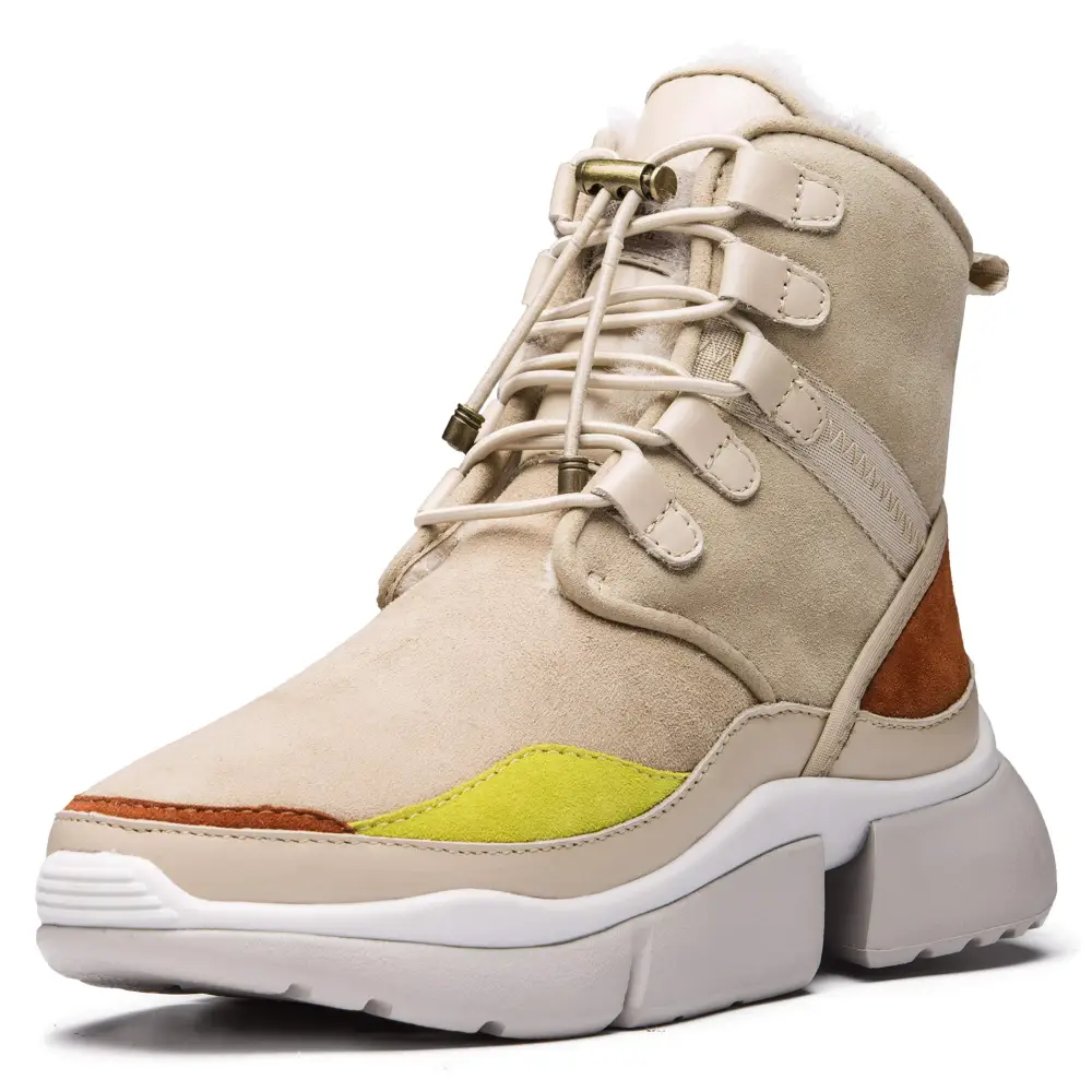 AUMU Retro Metal Buckle Suede Upper Elevator Hidden Heel Lace Up Winter Snow Boots