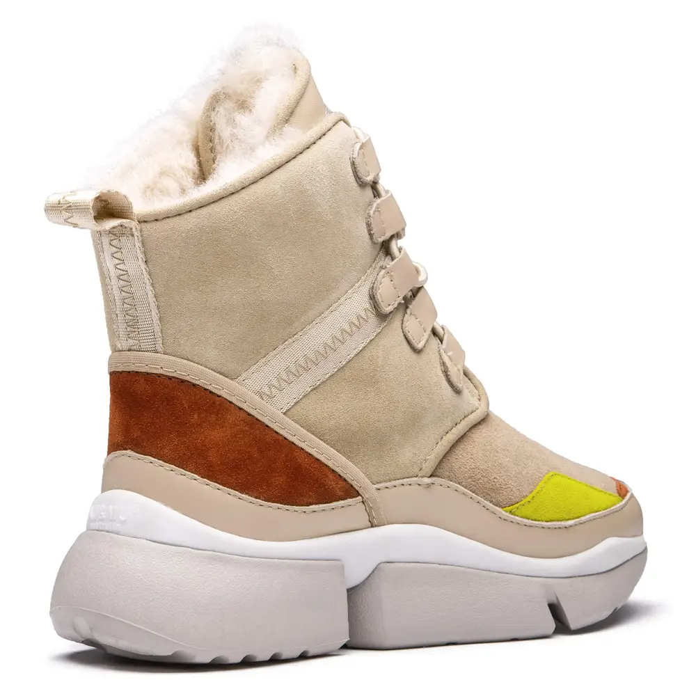 AUMU Retro Metal Buckle Suede Upper Elevator Hidden Heel Lace Up Winter Snow Boots