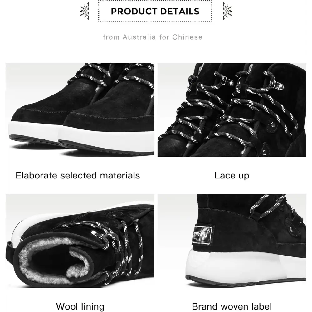 AUMU Taurus Leather Metal Buckle Brass Eyelets Suede Upper Laces Winter Snow Boots…