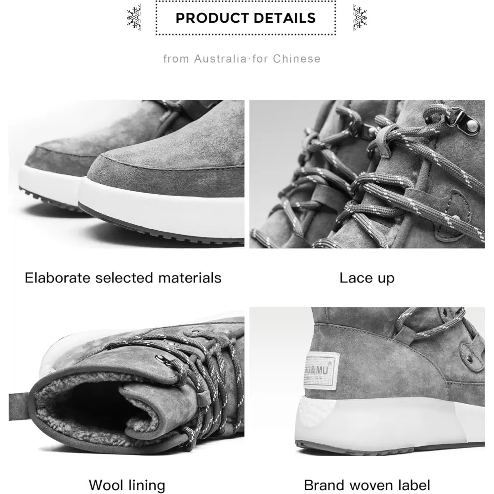 AUMU Taurus Leather Metal Buckle Brass Eyelets Suede Upper Laces Winter Snow Boots…