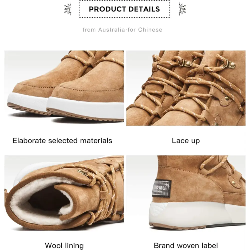 AUMU Taurus Leather Metal Buckle Brass Eyelets Suede Upper Laces Winter Snow Boots…