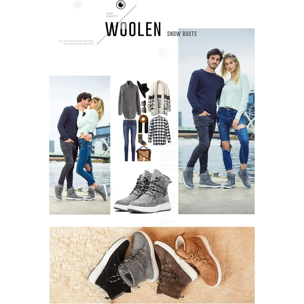 AUMU Taurus Leather Metal Buckle Brass Eyelets Suede Upper Laces Winter Snow Boots…