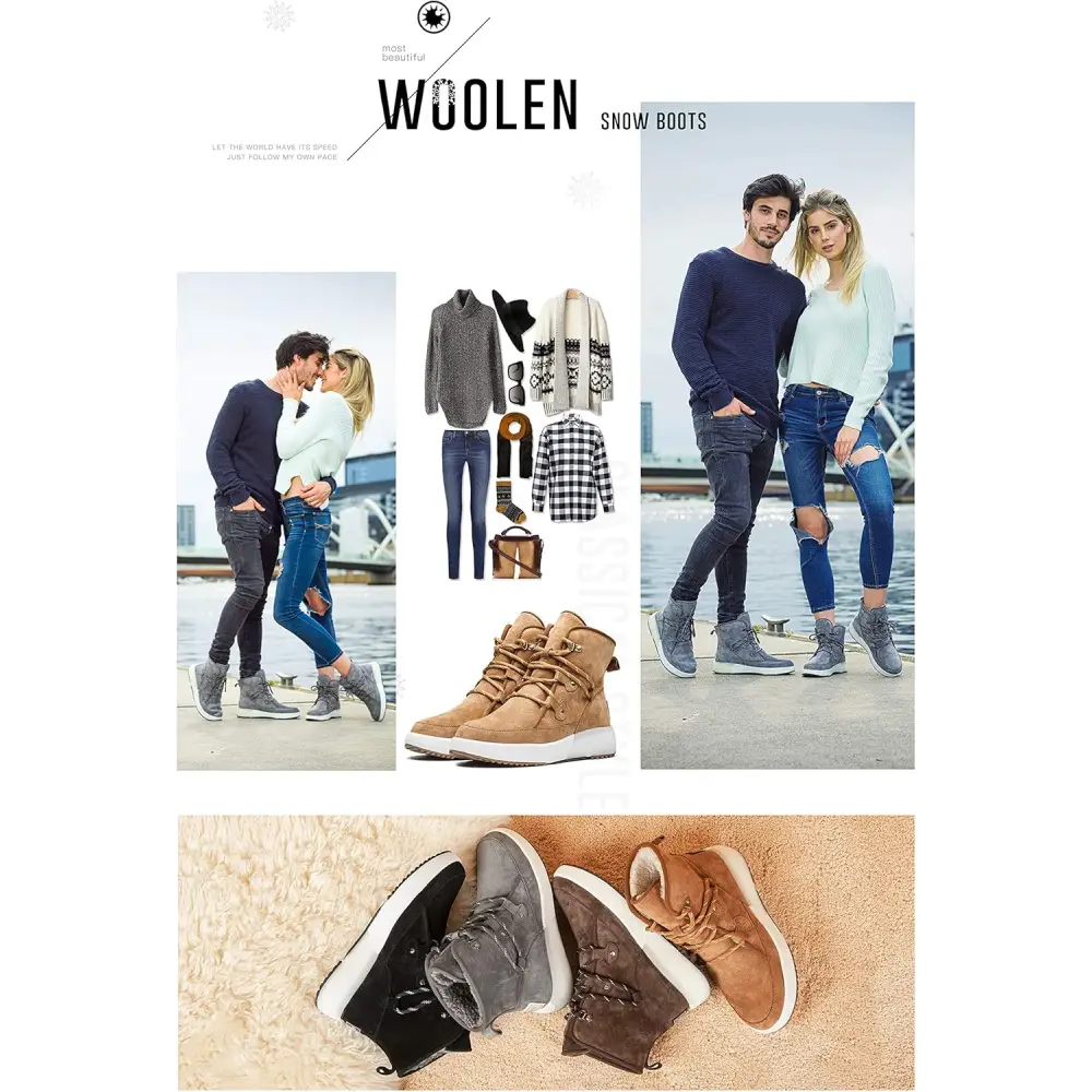 AUMU Taurus Leather Metal Buckle Brass Eyelets Suede Upper Laces Winter Snow Boots…