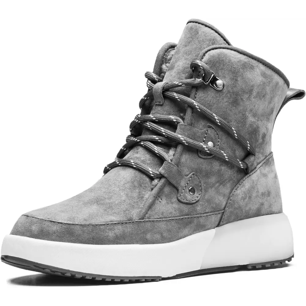AUMU Taurus Leather Metal Buckle Brass Eyelets Suede Upper Laces Winter Snow Boots… - Grey / 7.5