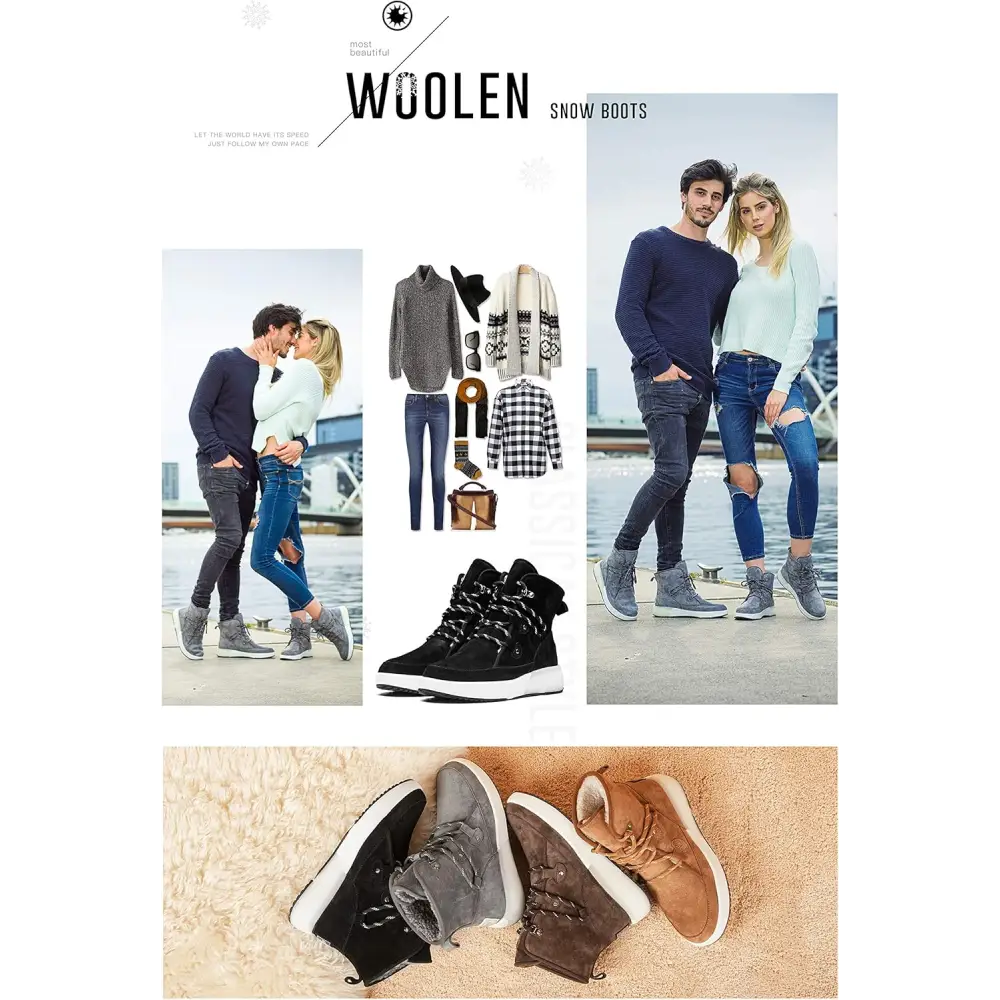 AUMU Taurus Leather Metal Buckle Brass Eyelets Suede Upper Laces Winter Snow Boots…