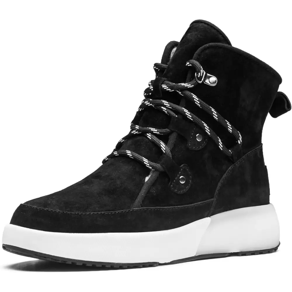 AUMU Taurus Leather Metal Buckle Brass Eyelets Suede Upper Laces Winter Snow Boots… - Black / 7