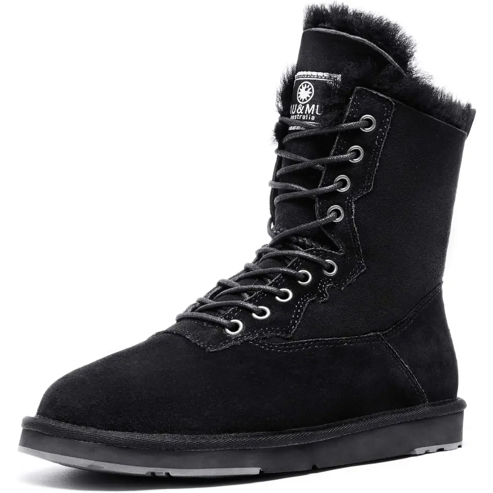 AUMU Women’s Classic Casual Style Sheepskin Suede Winter Snow Boots - Black / 7