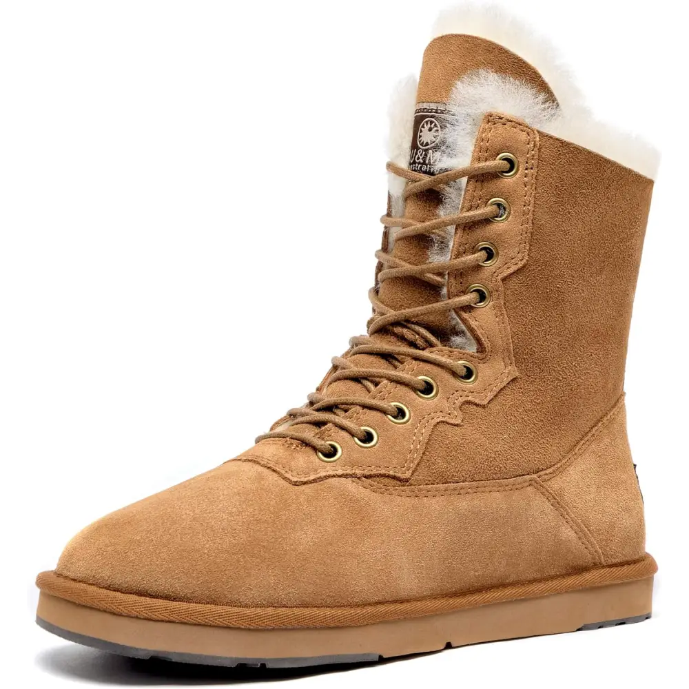 AUMU Women’s Classic Casual Style Sheepskin Suede Winter Snow Boots - Chestnut / 11
