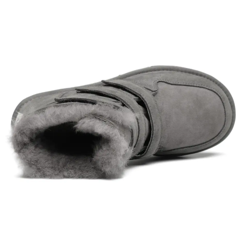 AUMU Women’s Full Fur Sheepskin Suede Winter Snow Boots - 4 Wide / Grey