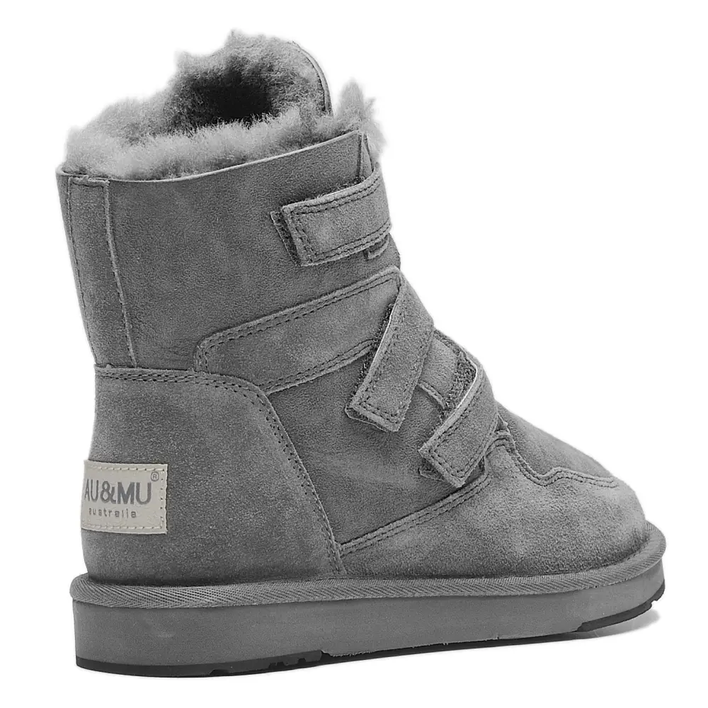 AUMU Women’s Full Fur Sheepskin Suede Winter Snow Boots - 4 Wide / Grey