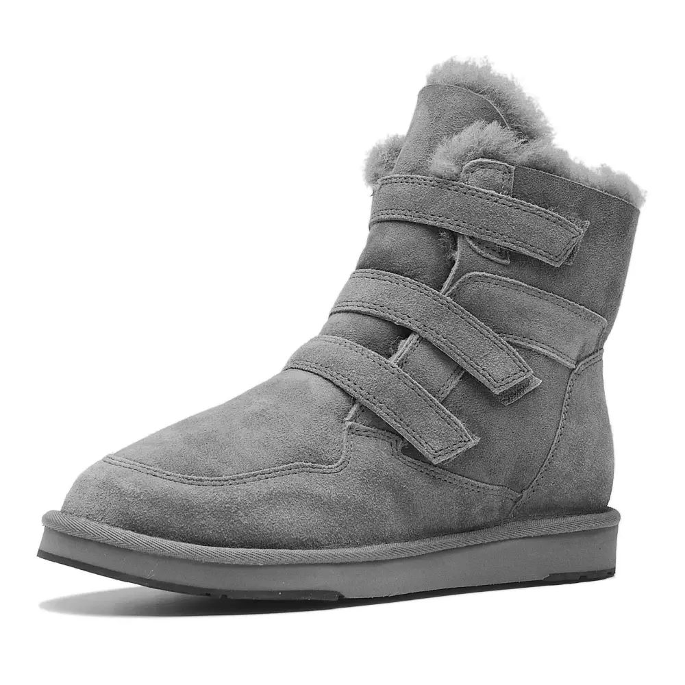 AUMU Women’s Full Fur Sheepskin Suede Winter Snow Boots - 4 Wide / Grey