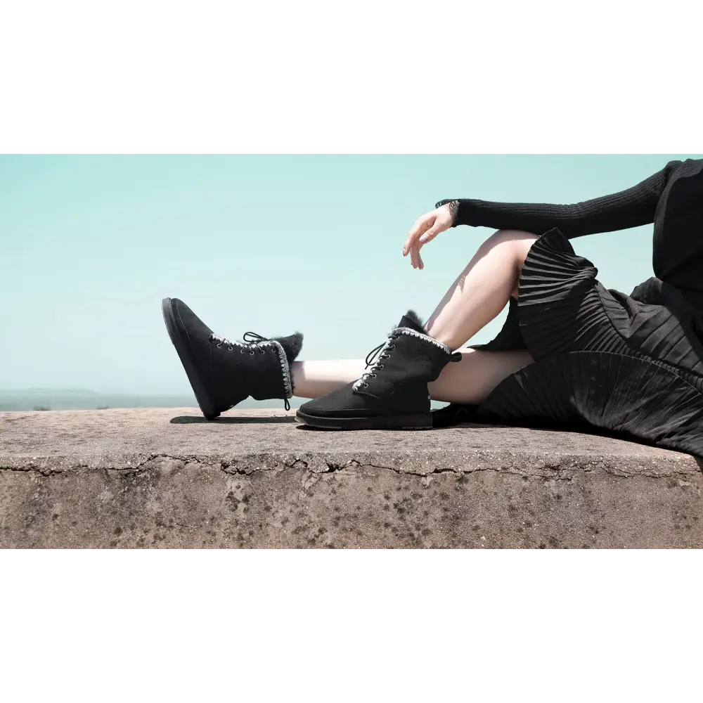 AUMU Women’s National Style Matin Classic Style Sheepskin Suede Winter Snow Boots