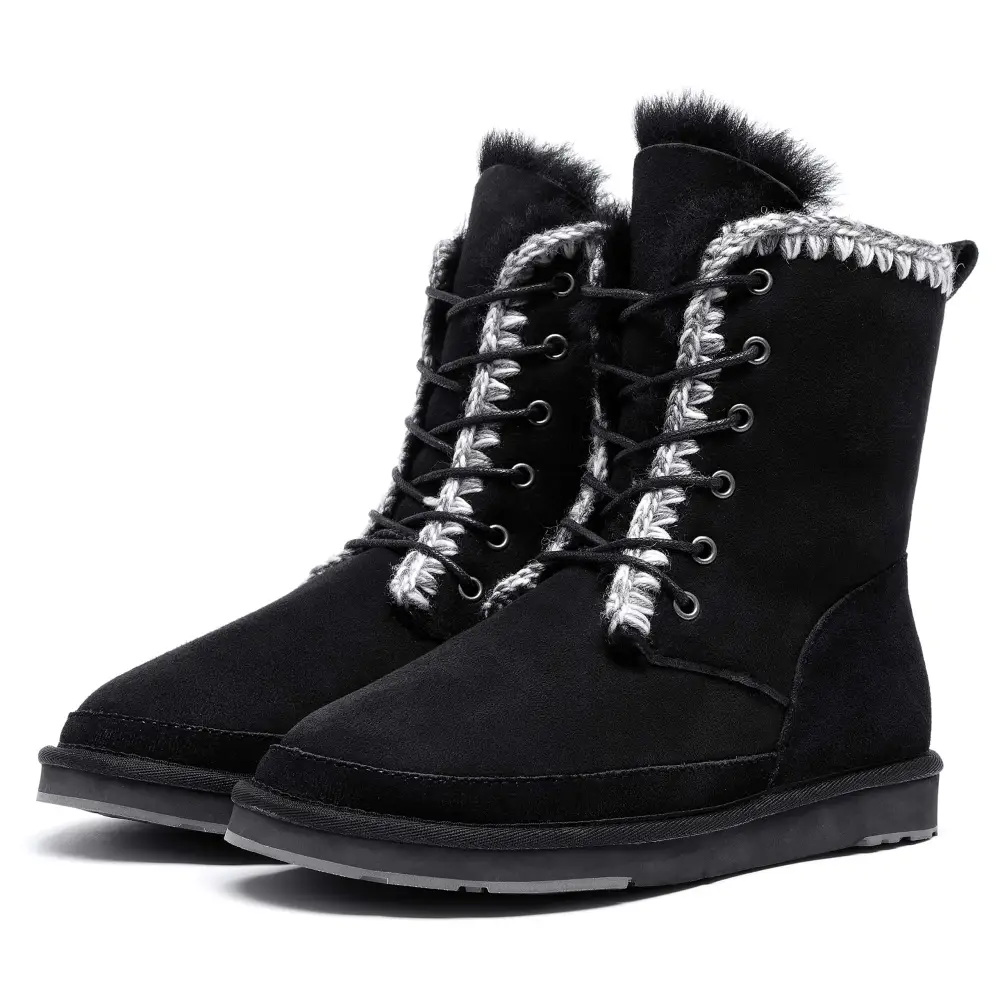 AUMU Women’s National Style Matin Classic Style Sheepskin Suede Winter Snow Boots