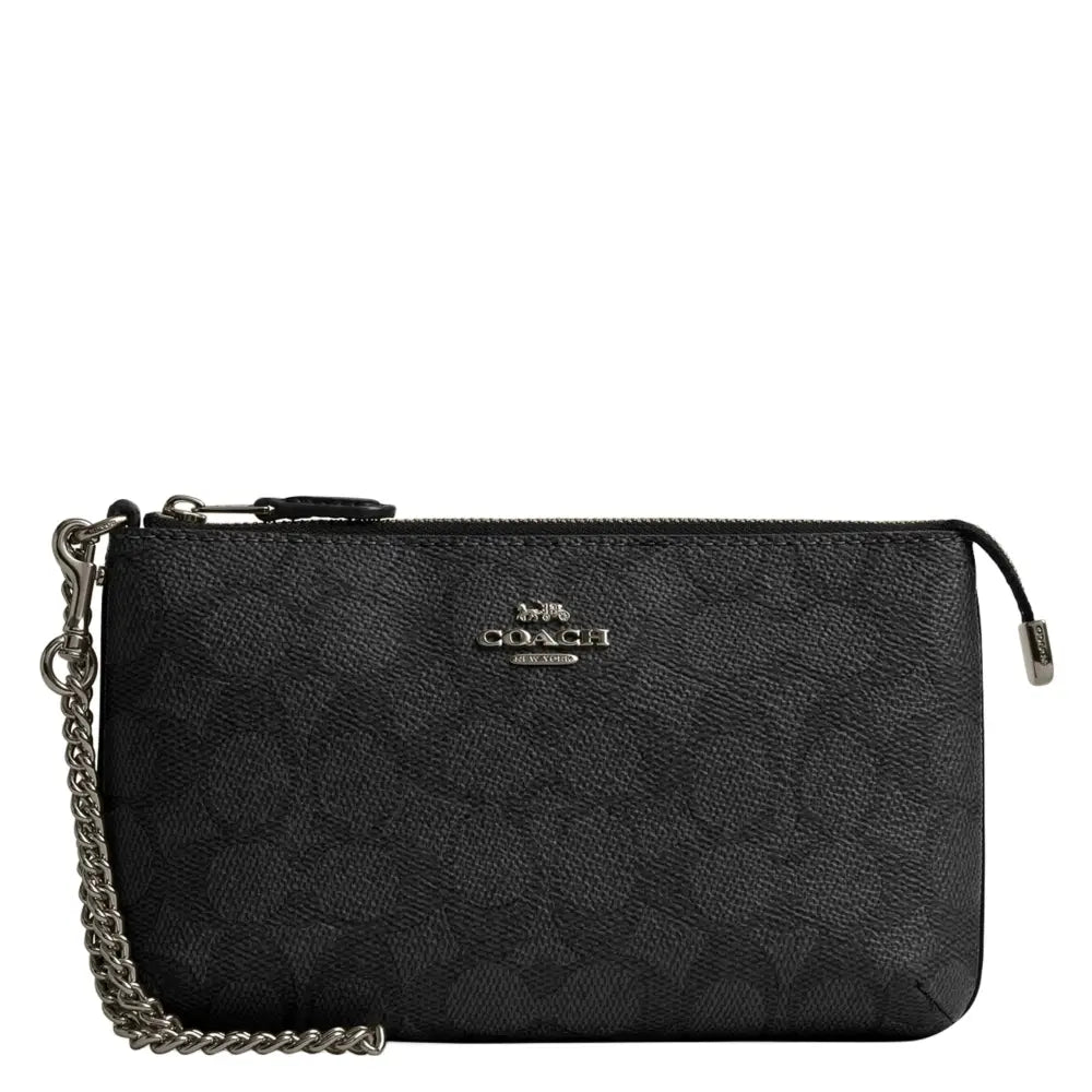 Coach Large Wristlet W Chain - 7.6772 x 4.4882 inches / Charcoal/Black