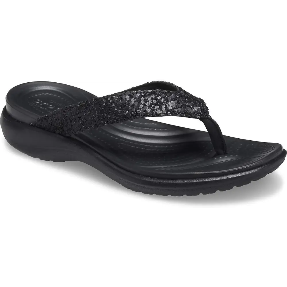 Crocs Women’s Capri V Diamante Flip - Black Glitter / 4