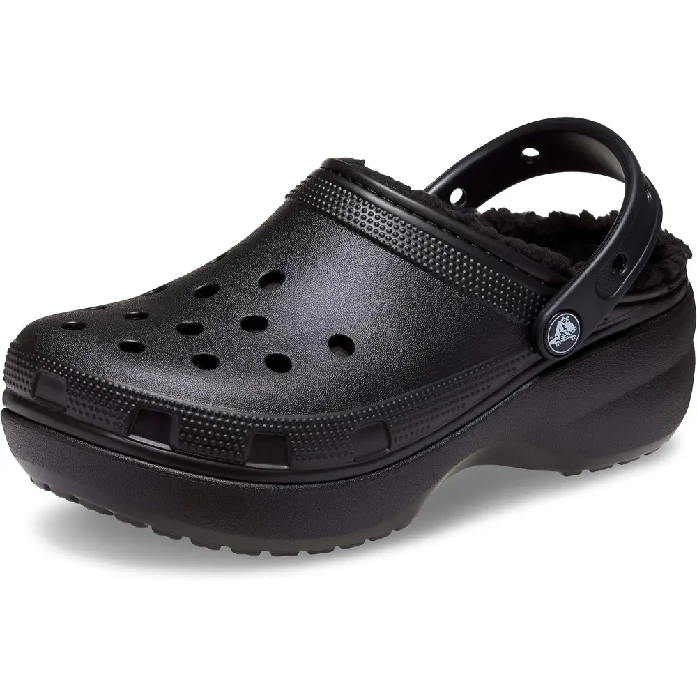 Crocs Womens Classic Lined Platform Clogs - Black / 4