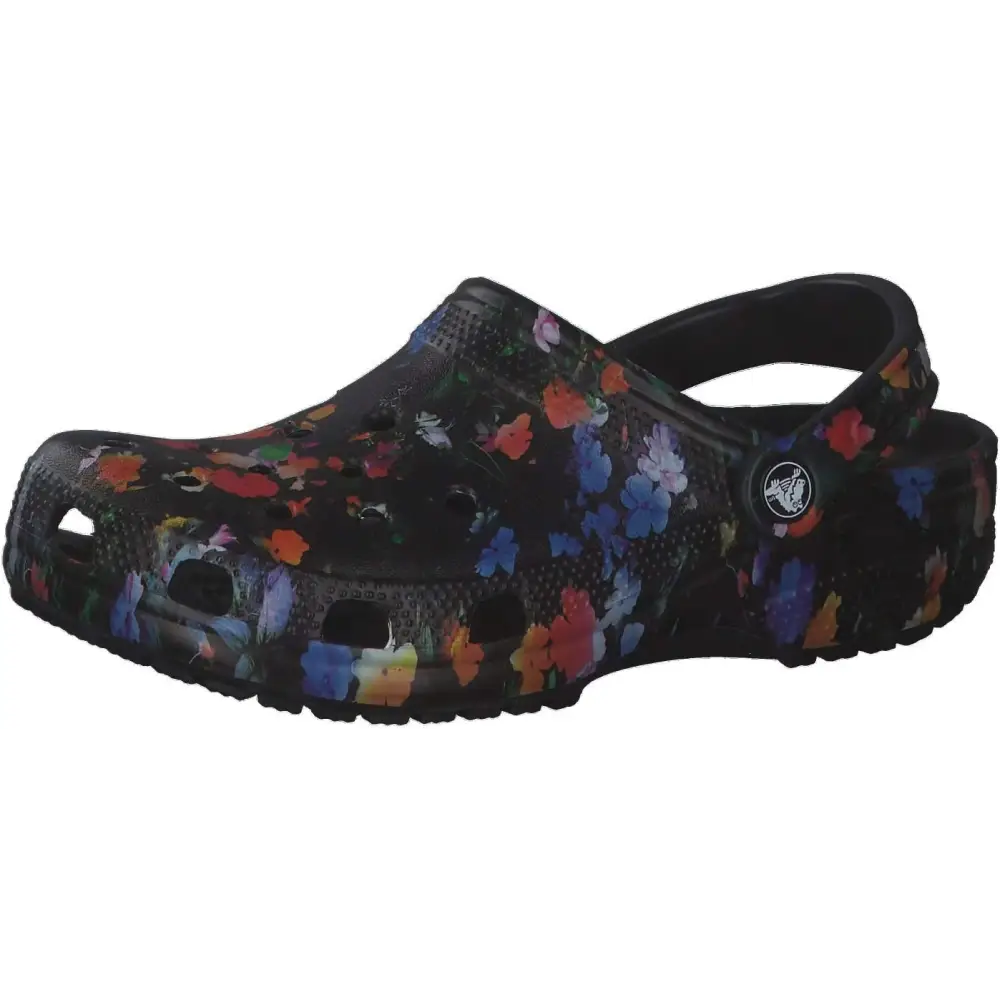Crocs Women’s Classic Marbled Tie-dye Clogs - Floral Print/Black / 8 Women/6 Men