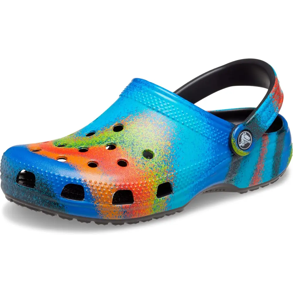 Crocs Women’s Classic Solar Rainbow Clogs - Black/Multi Spray Dye / 4 Women/2 Men