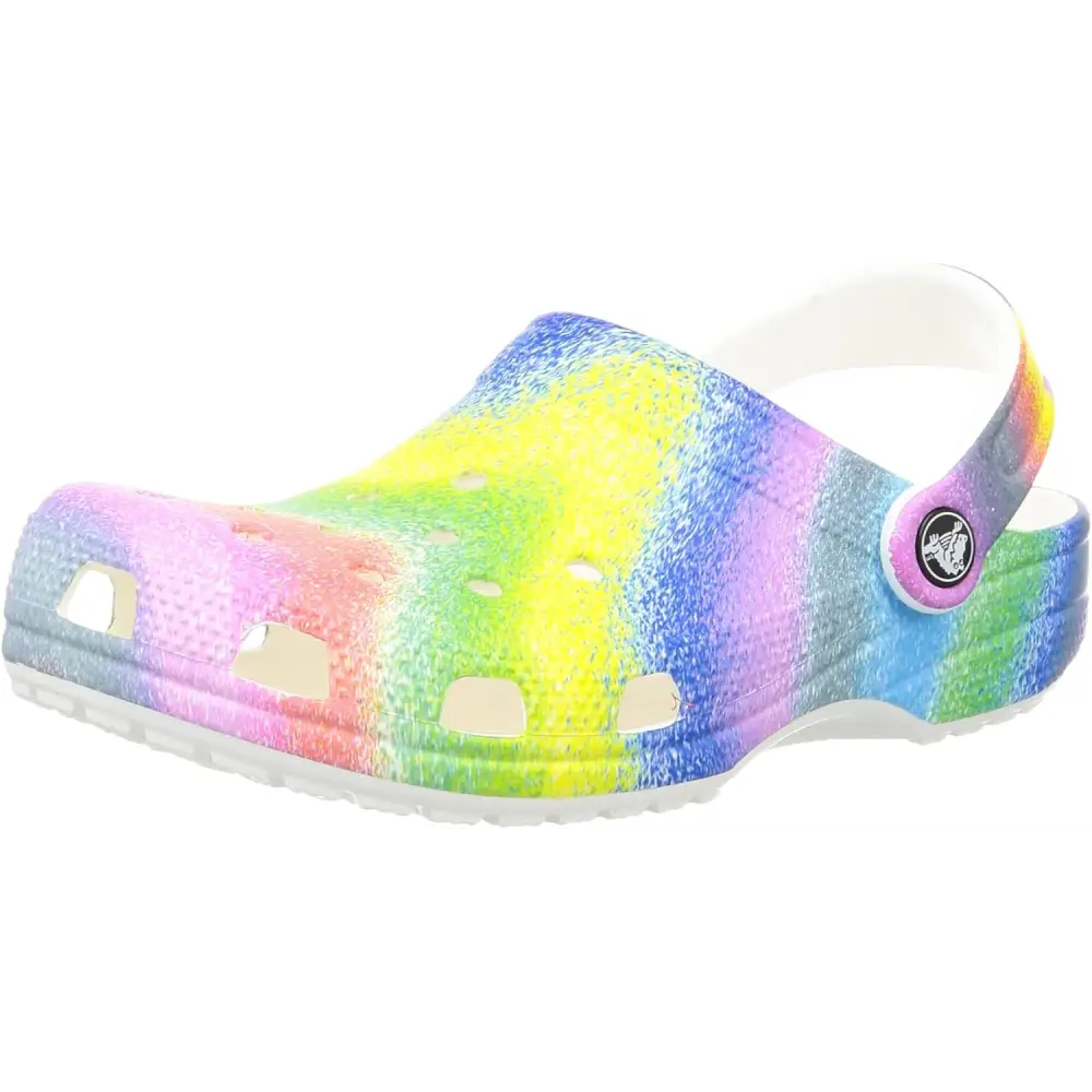 Crocs Women’s Classic Solar Rainbow Clogs - White/Multi Spray Dye / 8 Women/6 Men